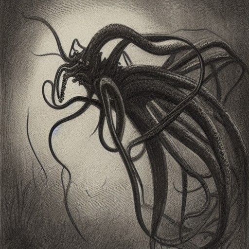 Charcoal Horror: Tentacled Monster in Doré Style