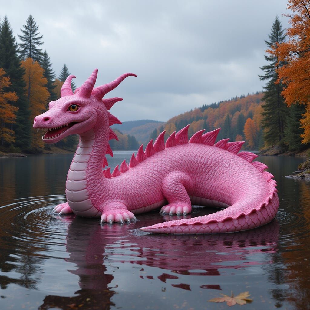 Pink Sea Serpent Toy in Adirondack Lake