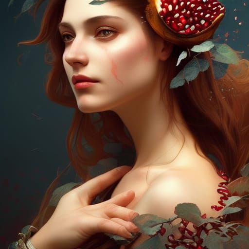 Girl with Pomegranate Crown: Hyperdetailed Portrait