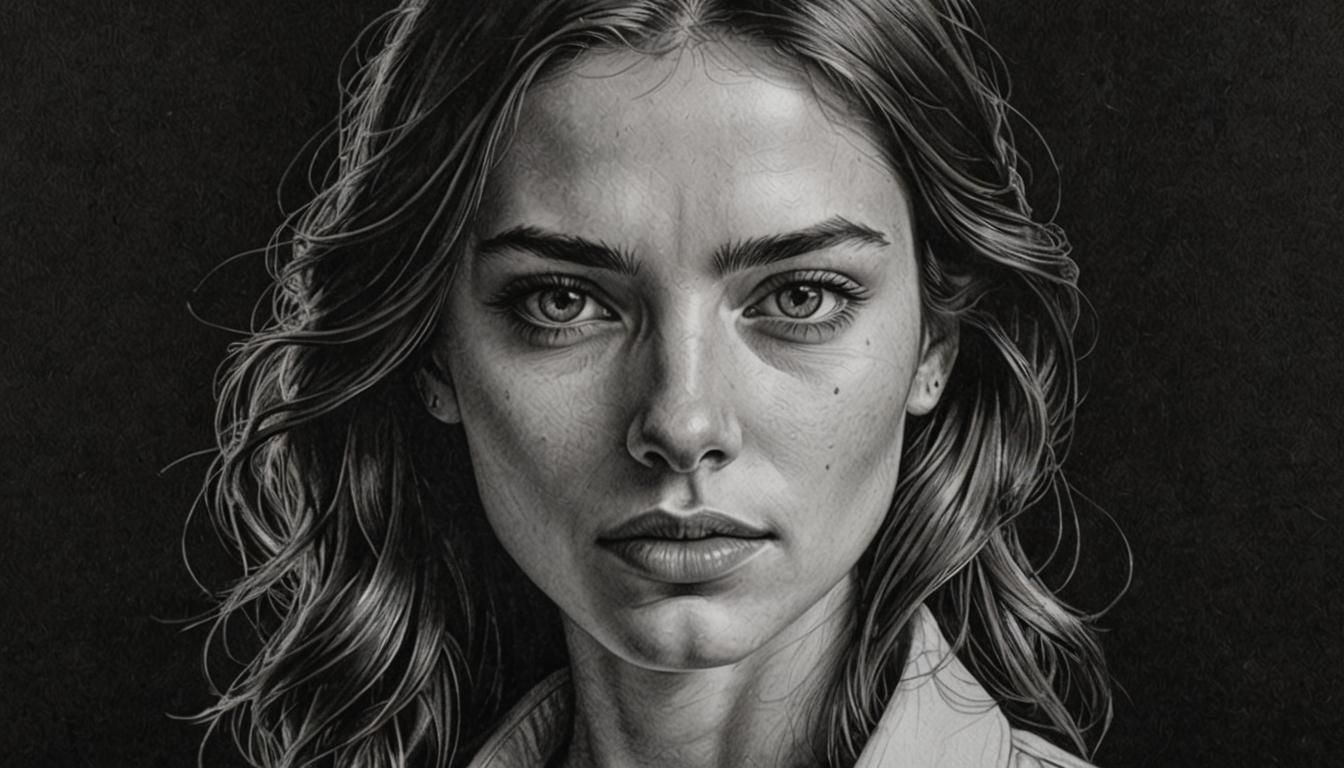 Detailed White Pencil Portrait of a Young Woman