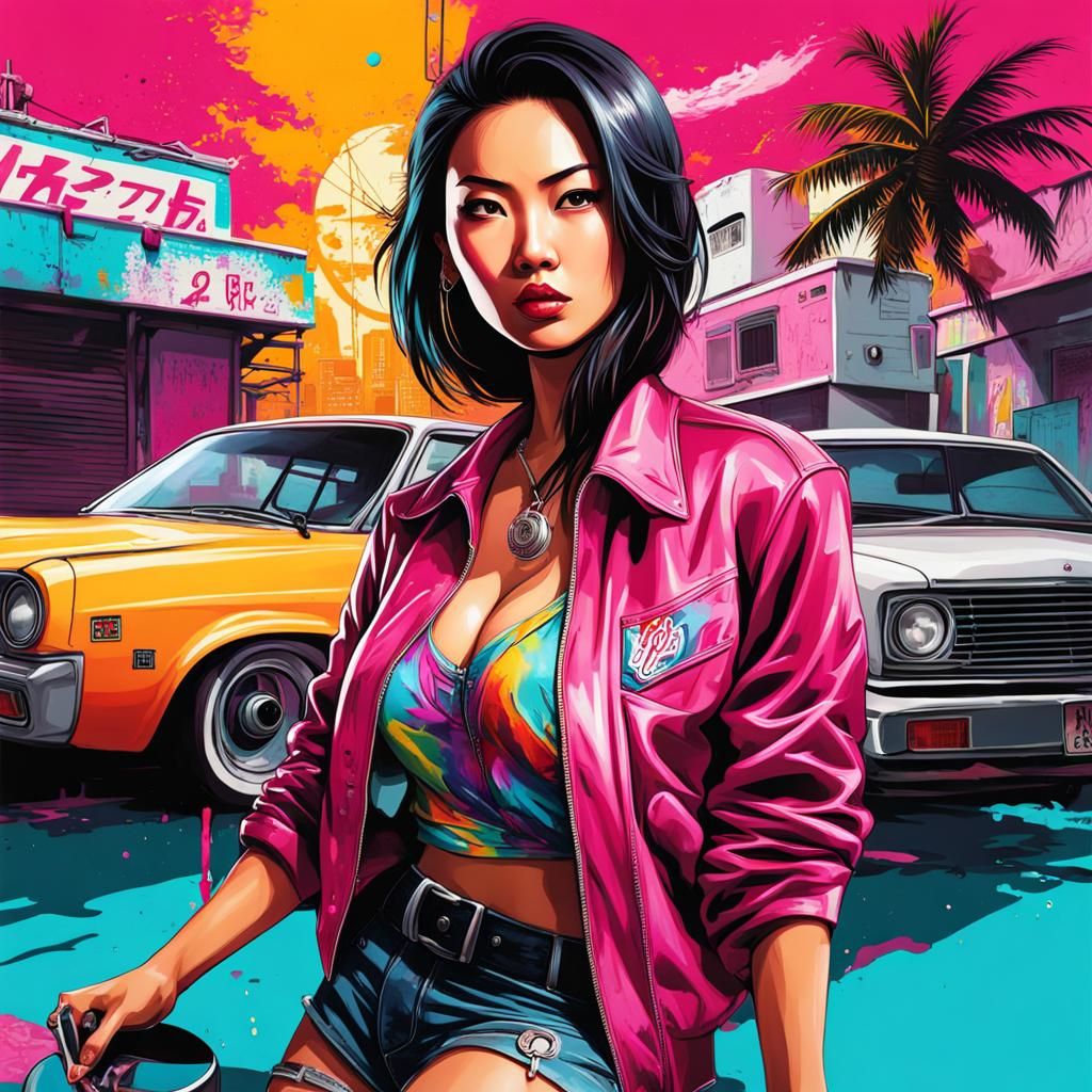 Asian Woman in GTA Vice City Graffiti Art