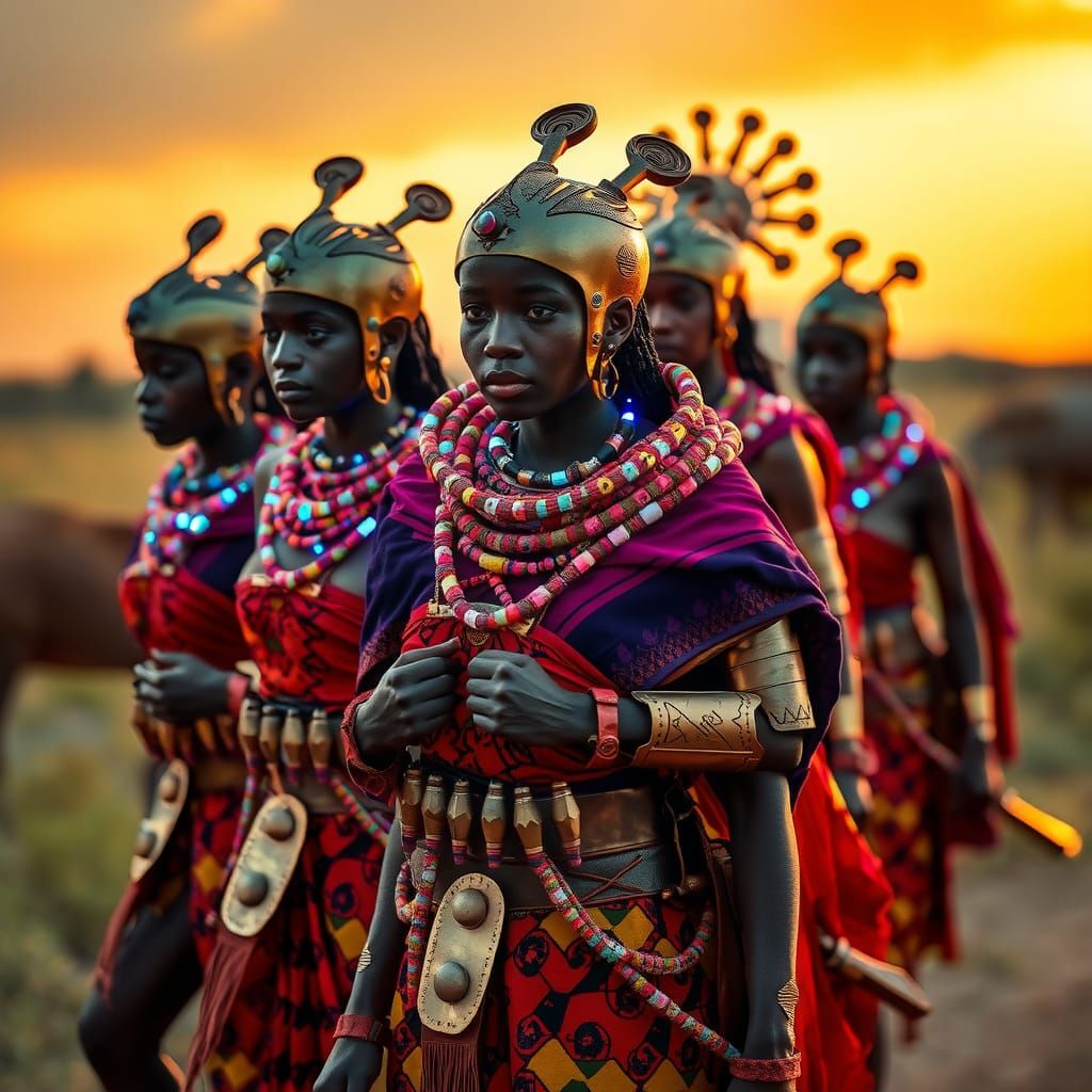 Futuristic Masai Warriors in Bronze Armor