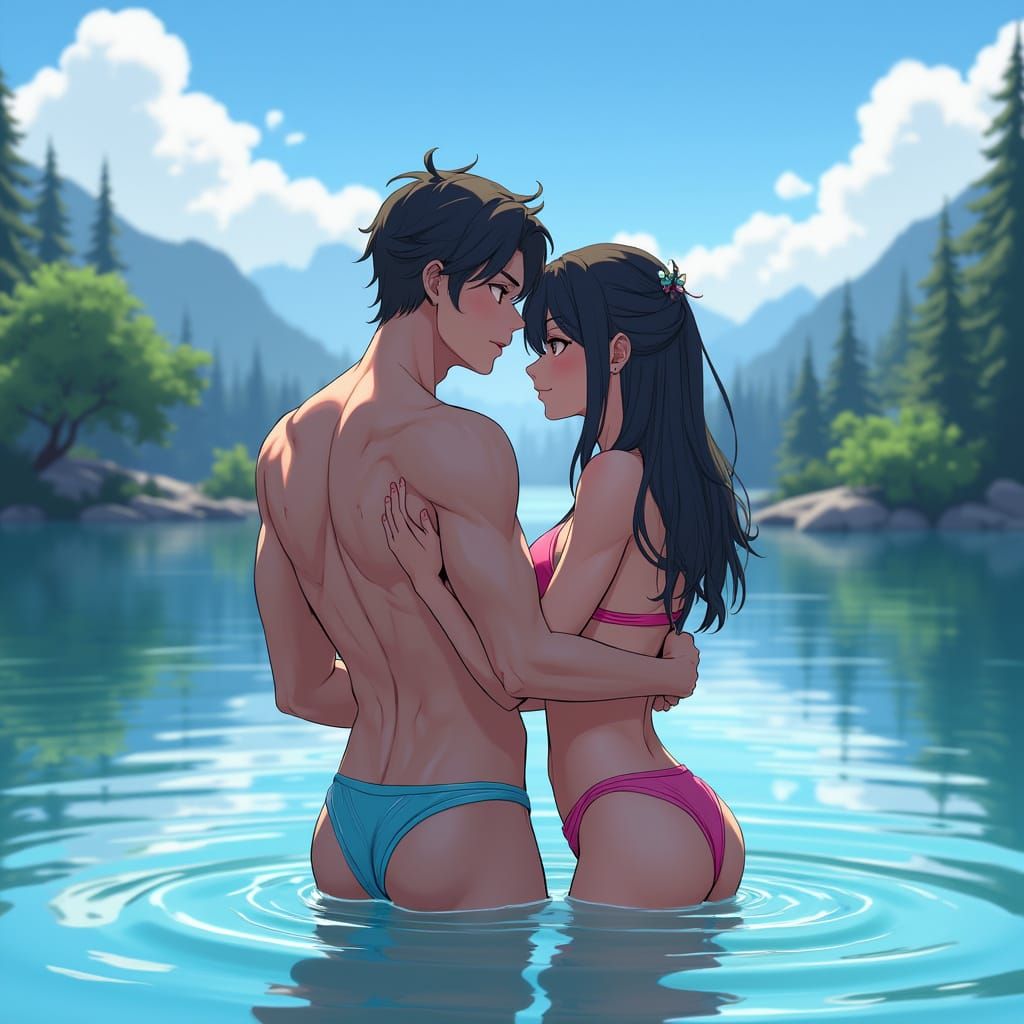 Anime Couple Basks in Serene Alpine Paradise
