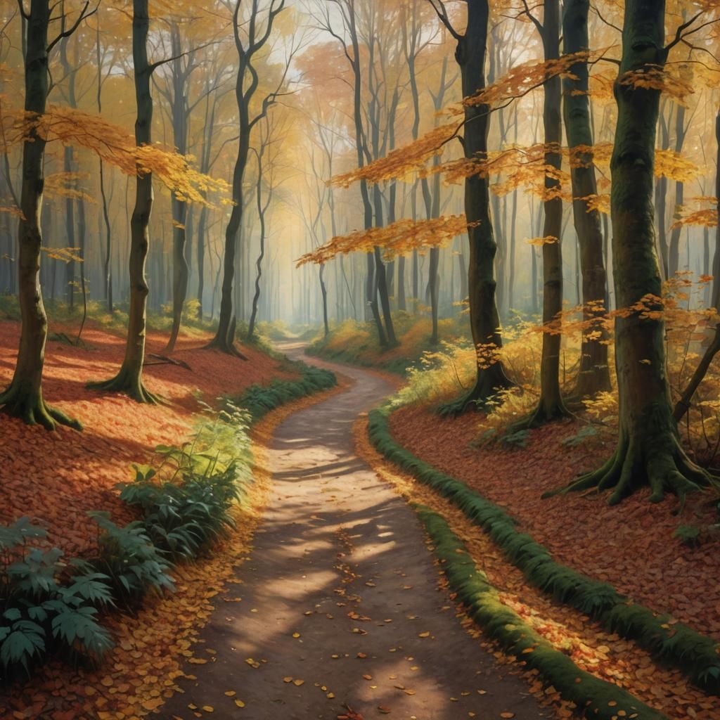 Autumn Forest Path in Impressionistic Style