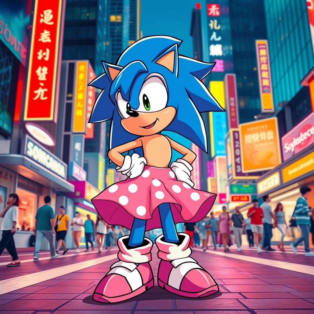 Sonic the Hedgehog in Whimsical Anime-Inspired Skirt