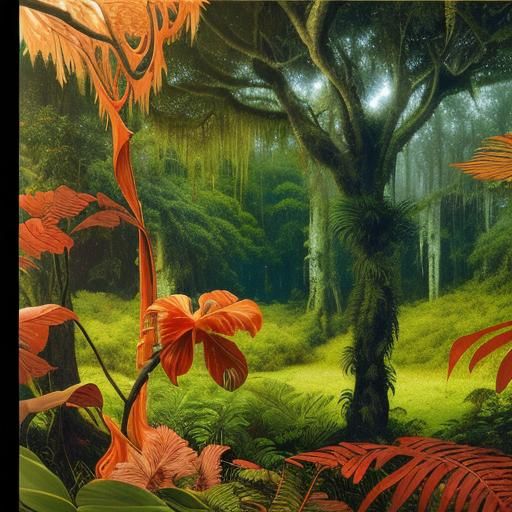 Fantasy Rainforest Concept Art in Oil on Canvas