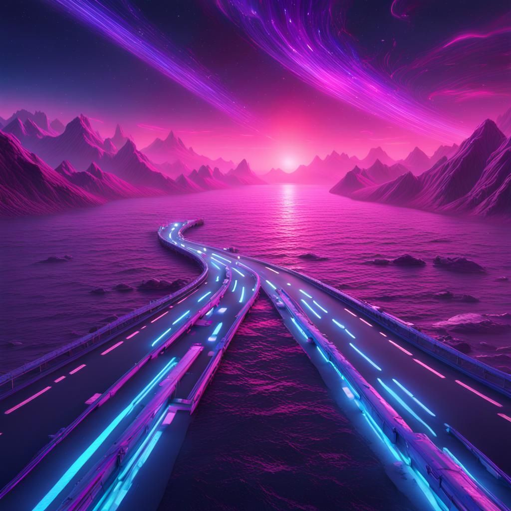 Neon Highway to Outer Space: Fantasy Concept Art
