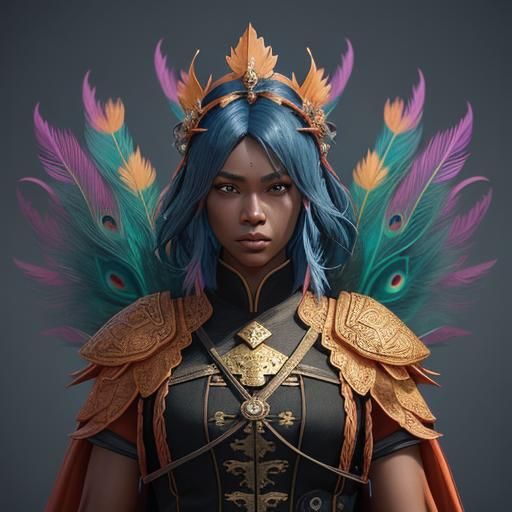 Stunning Woman with Peacock Feathers: 3D Game Art