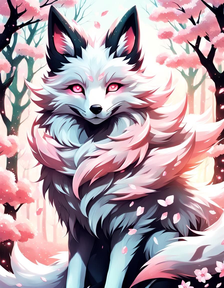 Fantasy Fox Portrait with Sakura Antlers in Anime Style