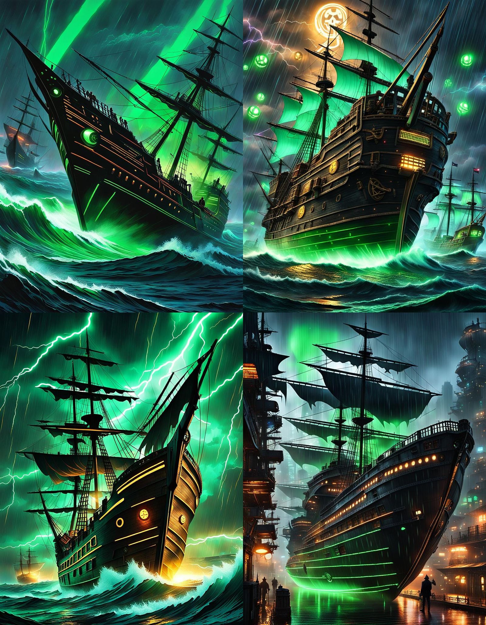 Ghost Ship vs Pirate Ship in Cyberpunk Storm