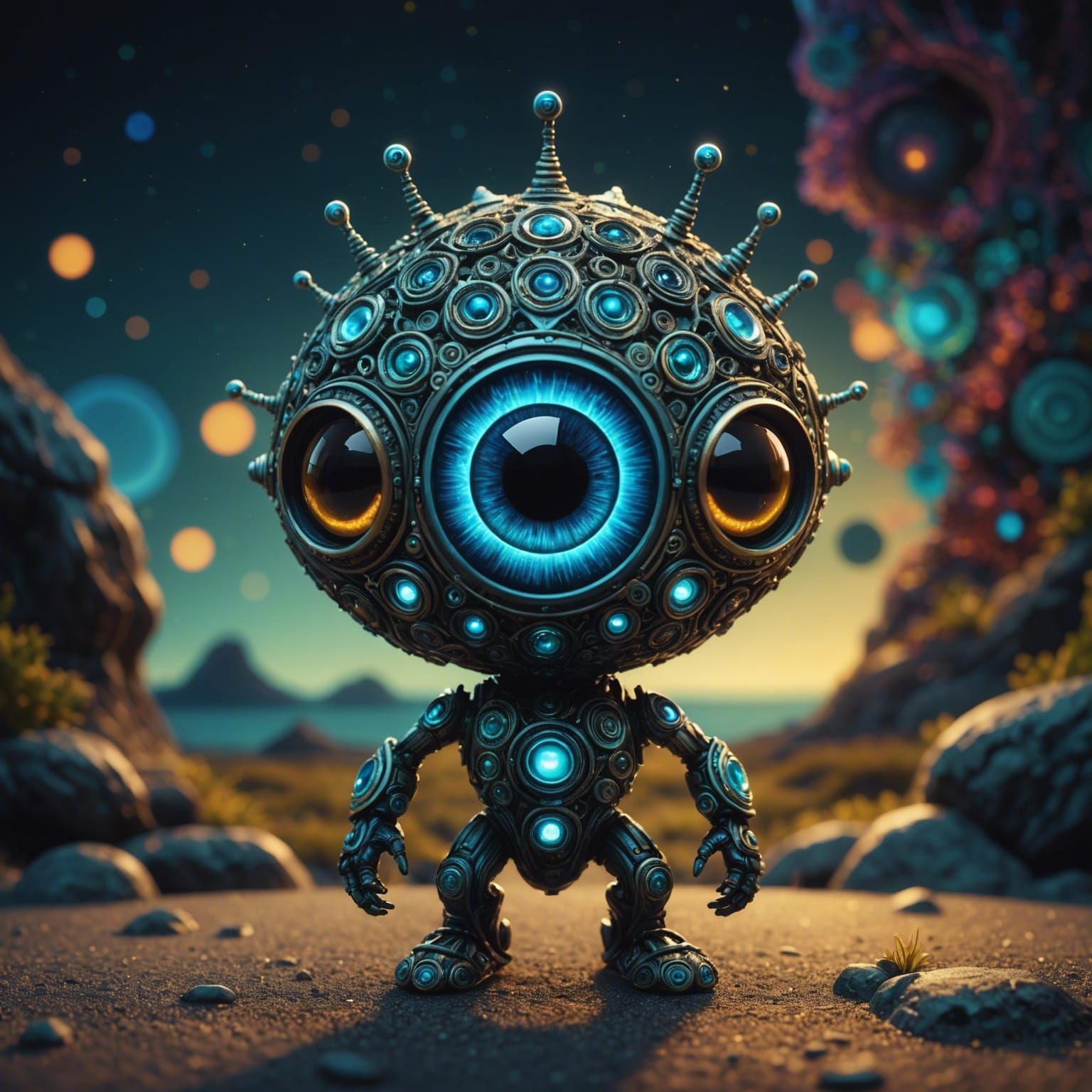Bioluminescent Alien Cyclops Bobblehead in Detailed HD Photo...