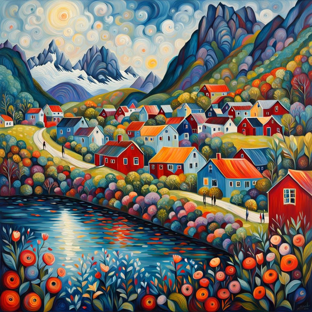 Abstract Expressionist Lofoten Landscape Painting