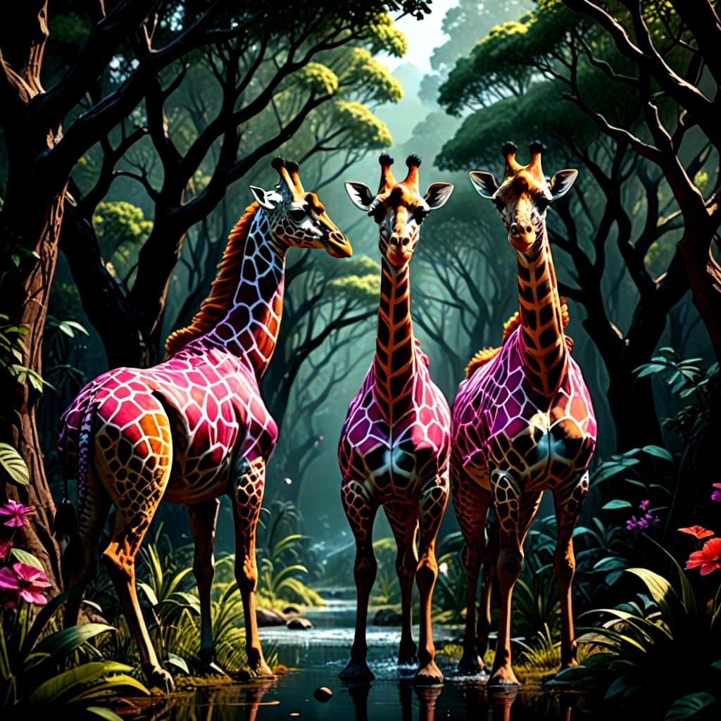 Fantastical Giraffes in Vibrant Gingham Chanel Patterns