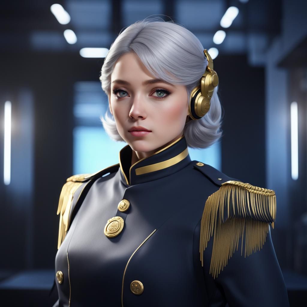 Character with Black Hair and Gold Eyes in Uniform