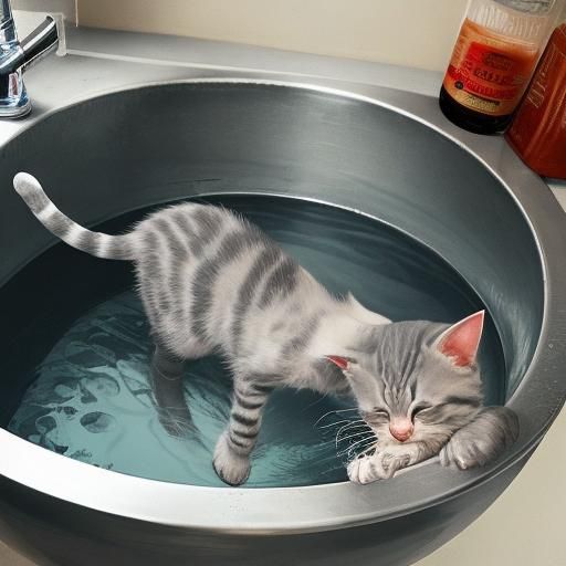 Kitten Drinking Water in Sink