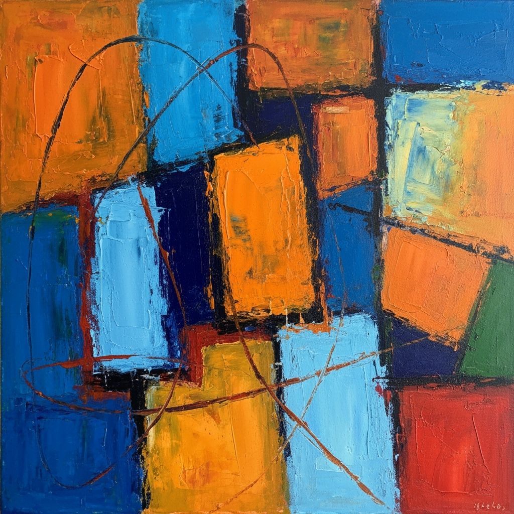 Abstract Painting with Bold Colors and Expressive Brushwork