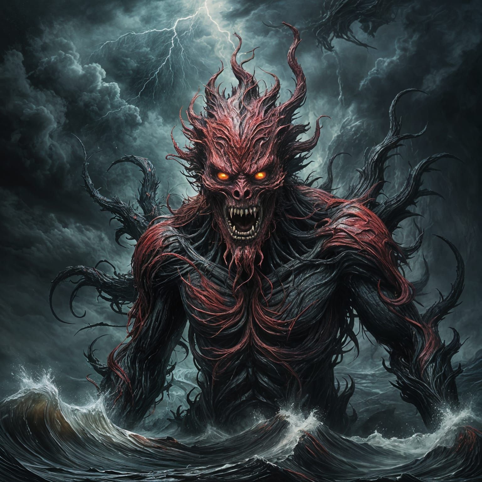 Monstrous Nightmare Emerging from the Shadows in Abstract Mo...