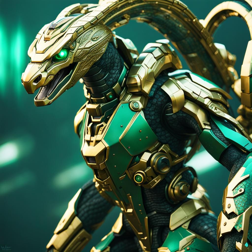 Cyberpunk Mecha Snake in Armor with Patina