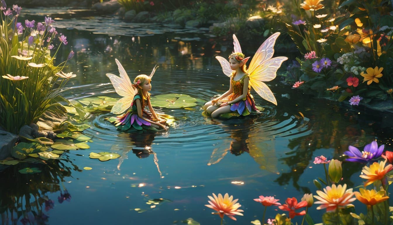 Enchanting Fairy and Elf Scene in Oil Painting Style