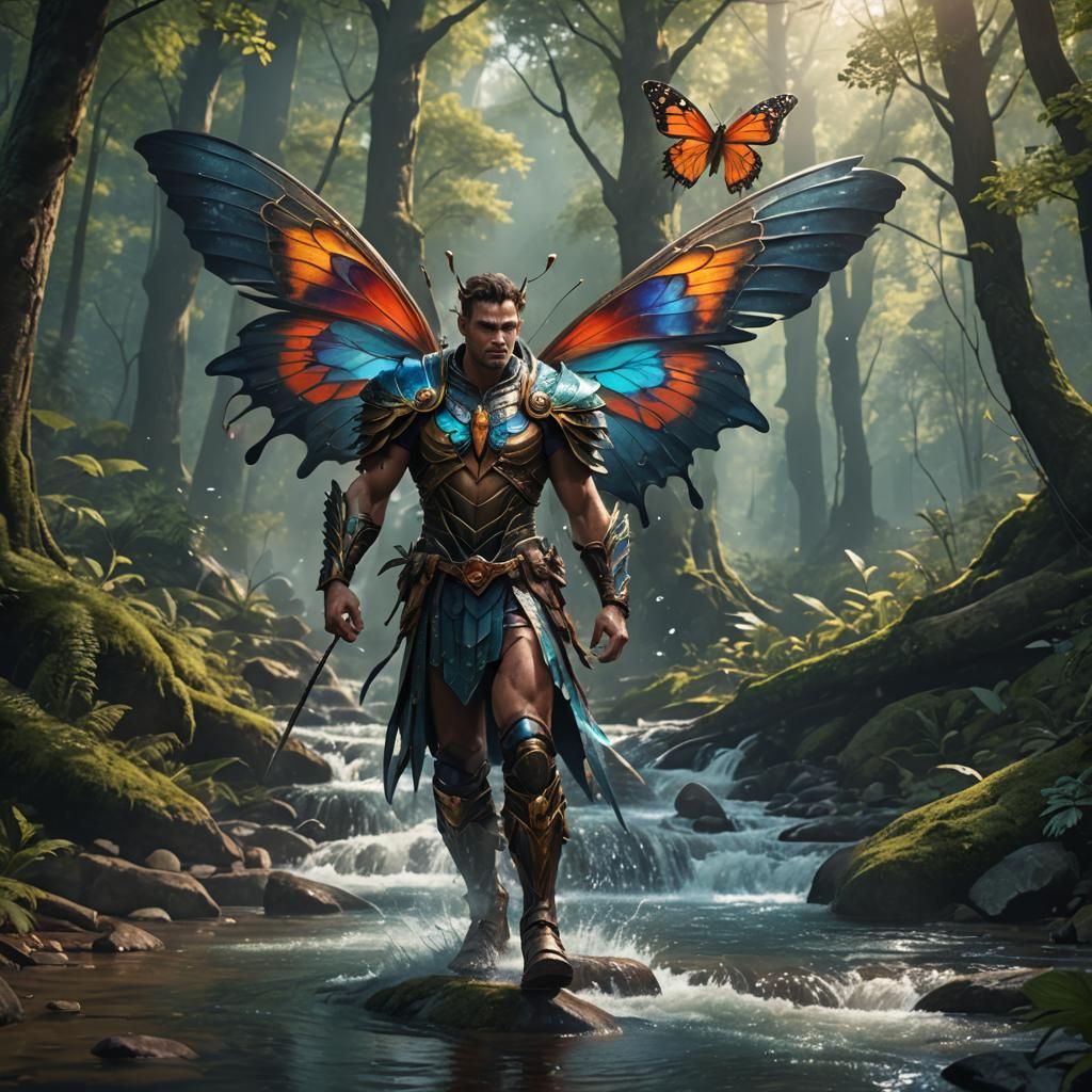 Warrior with Butterfly Wings in Detailed Matte Painting