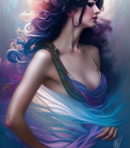 Rainbow Goddess Portrait in Pre-Raphaelite Style