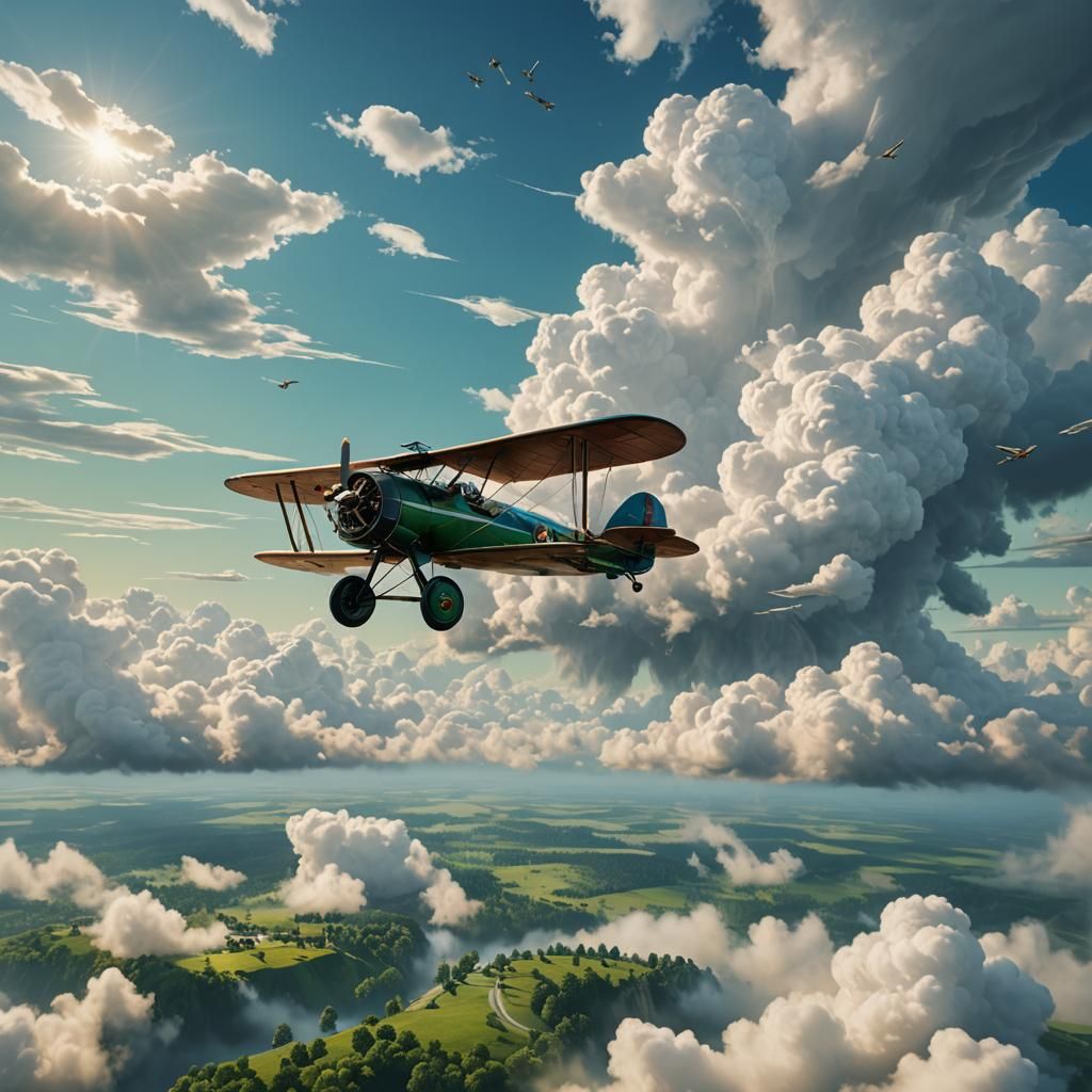 Biplane Takes Flight: A Matte Painting in the Sky
