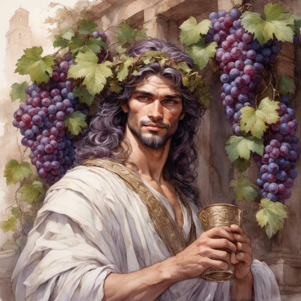 Dionysus Portrait with Grapes and Vine Frame