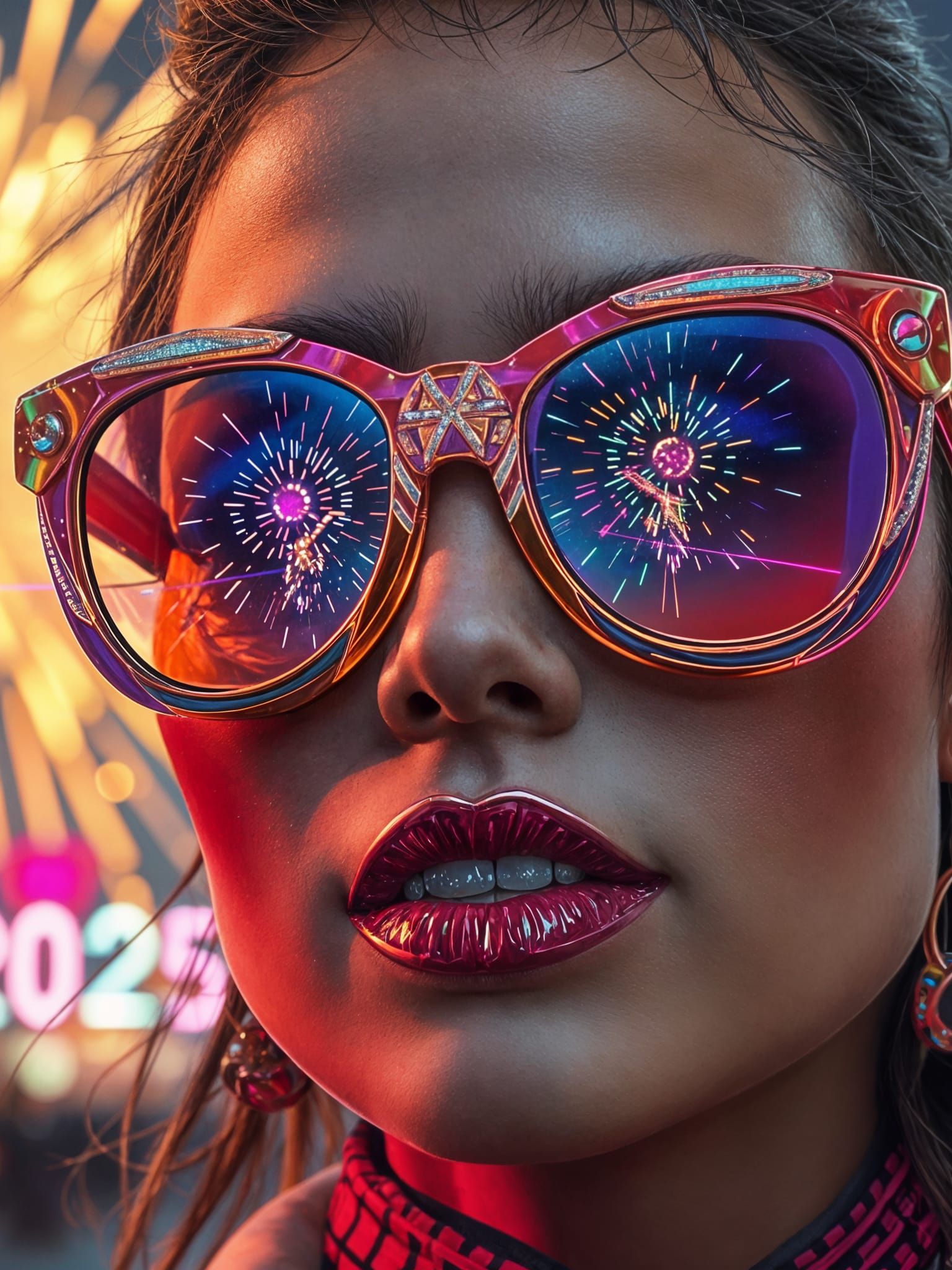 Glamorous Woman Celebrates New Year's Eve with Futuristic Sh...