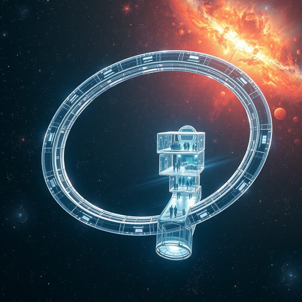 Massive Ring-Shaped Space Station in Night Sky with Vibrant ...