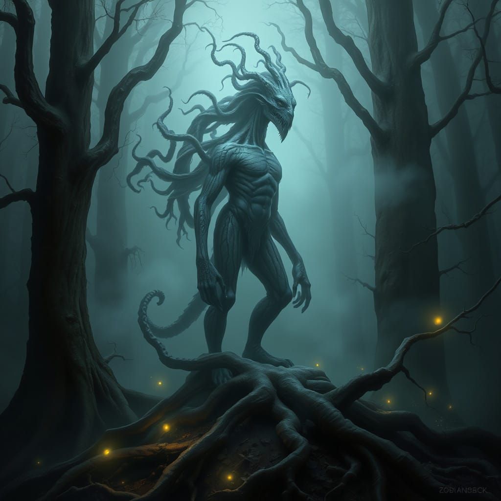 Mystical Ettin in a Dreamlike Forest