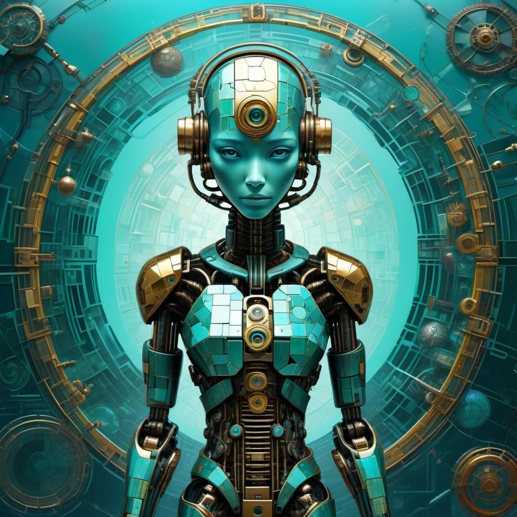 Cyberpunk Biomechanical Woman with Mosaic Details