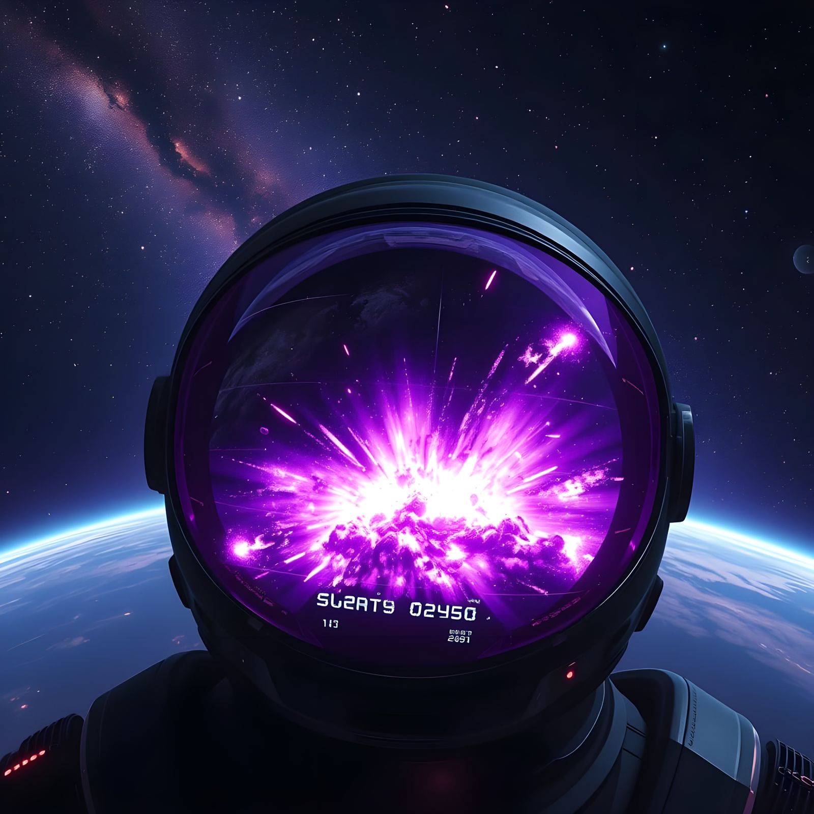 Surreal Earth Explosion in Space with Glowing Purple Energy