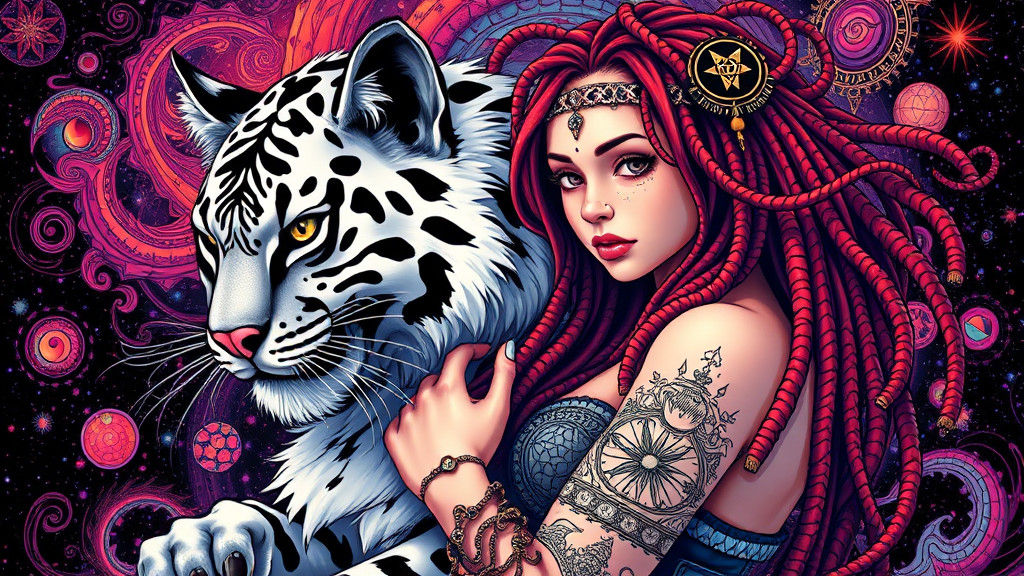 Big Cat and Punk Girl in Cosmic Fantasycore Style