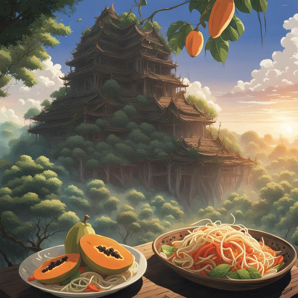 Papaya Salad in Anime Key Visual Style