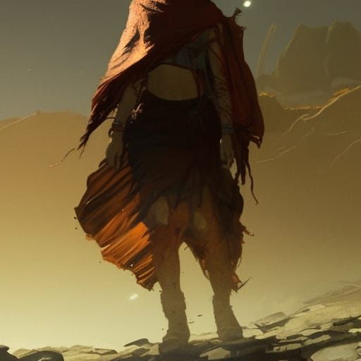 Desert Dweller in Dark Fantasy Landscape