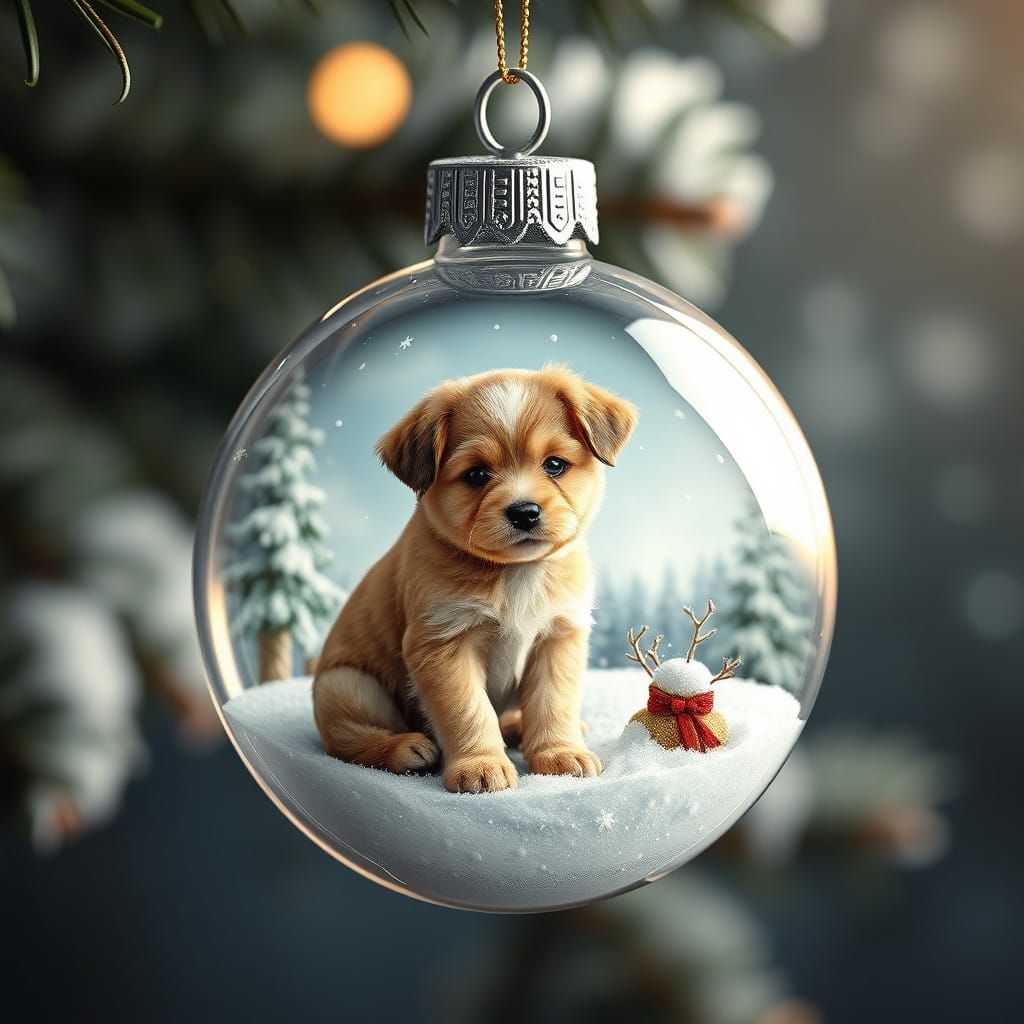 Christmas ornament. The ornament is spherical and transparen...