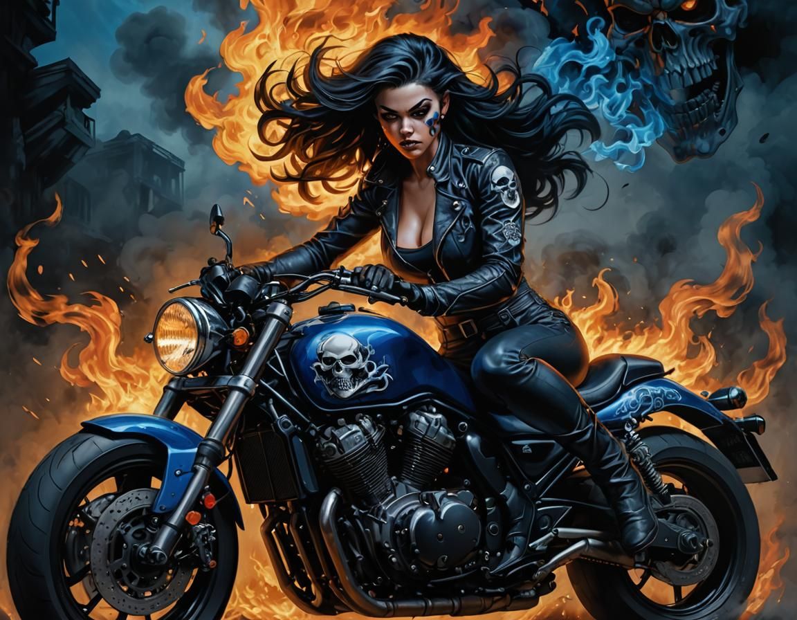 Suzuki Bandit Motorcycle with Smoky Skull: Digital Painting