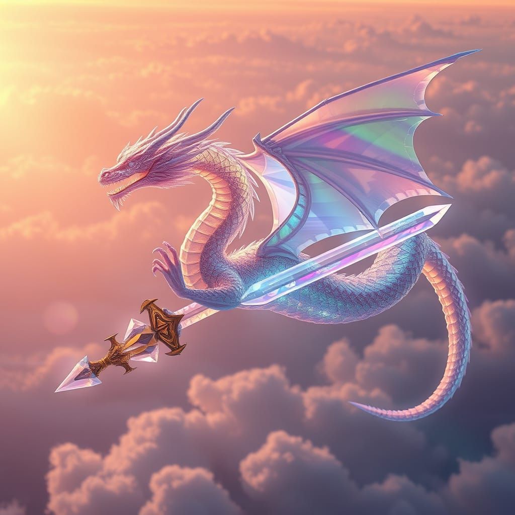 Crystal Dragon Soaring Through Dawn Sky