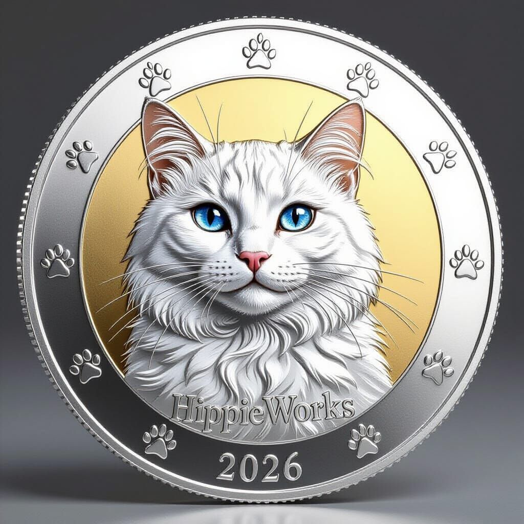 Realistic Cat Commemorative Coin with Paw Prints