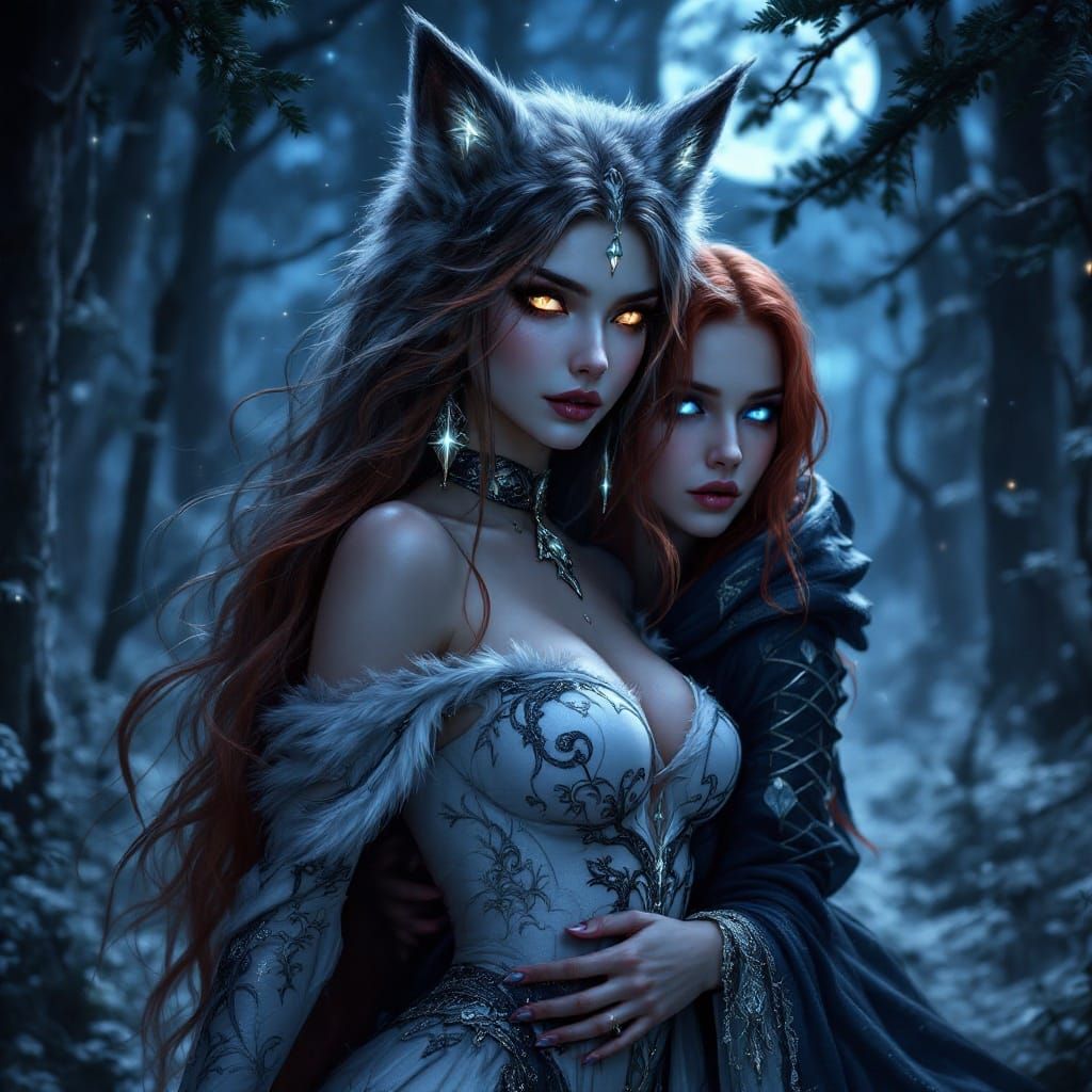 Enchanted Forest Goddess Embraced by the Red Haired Huntress