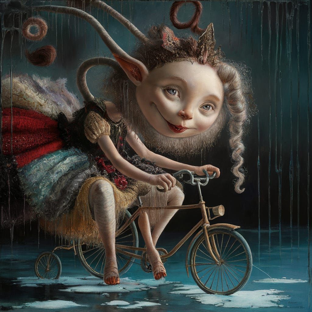 Ethereal Creature on Frozen Lake: A Whimsical Painting