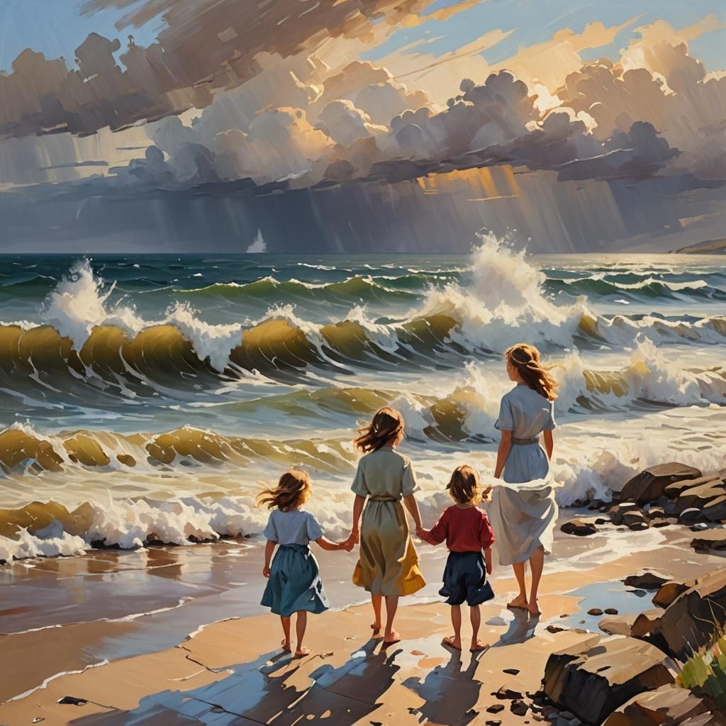 Impressionist Seascape with Figures Awaiting Return