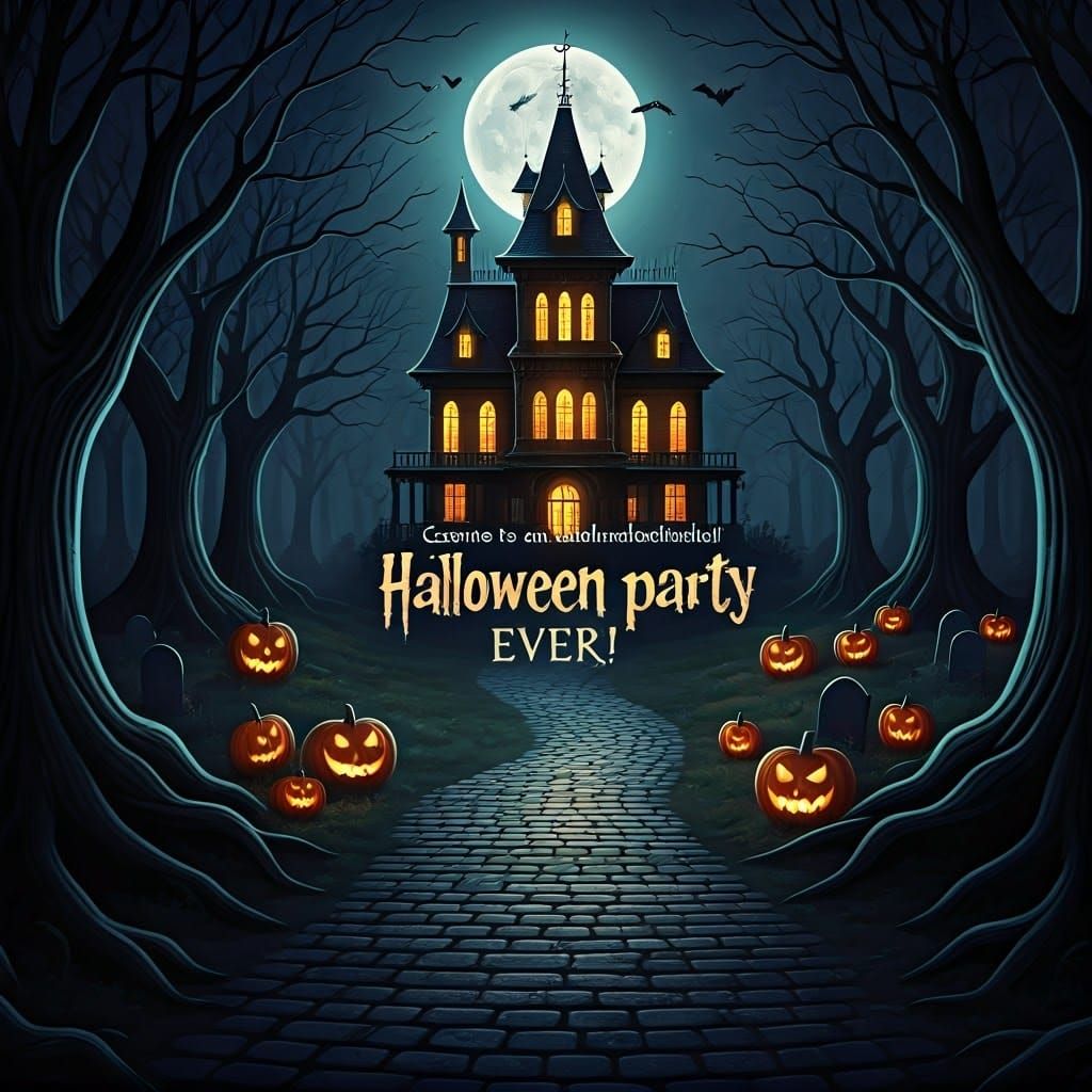 Haunted House Halloween Party Invitation in Burton Style