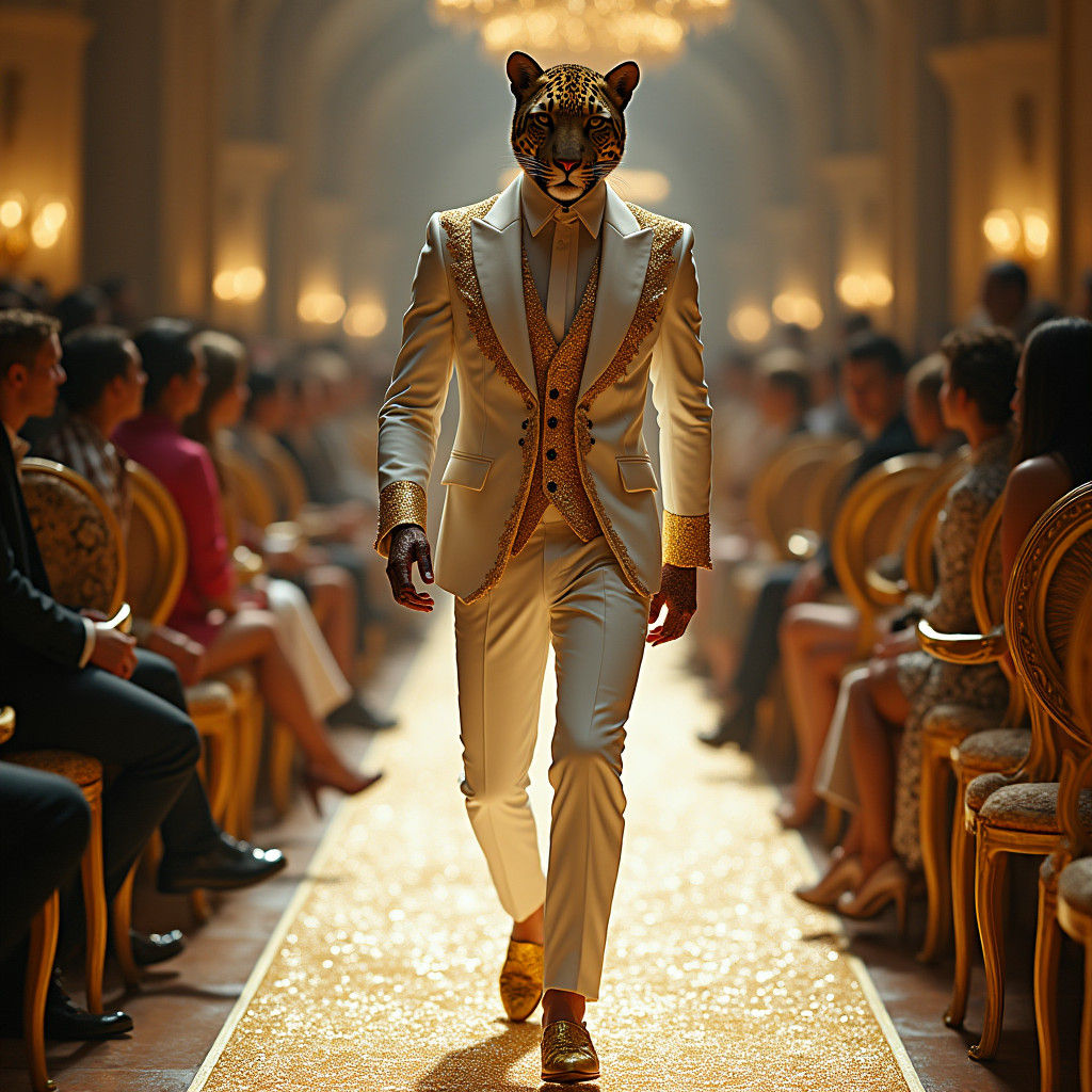 Leopard Leonardo Models Enchanted Suit on Catwalk