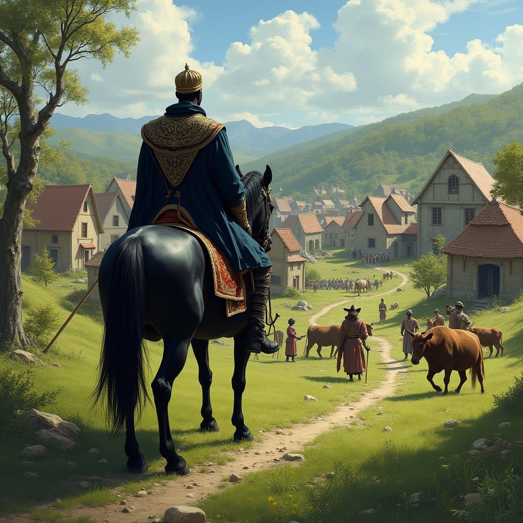 A Regal Black King Oversees Renaissance-Era Kingdom's Constr...