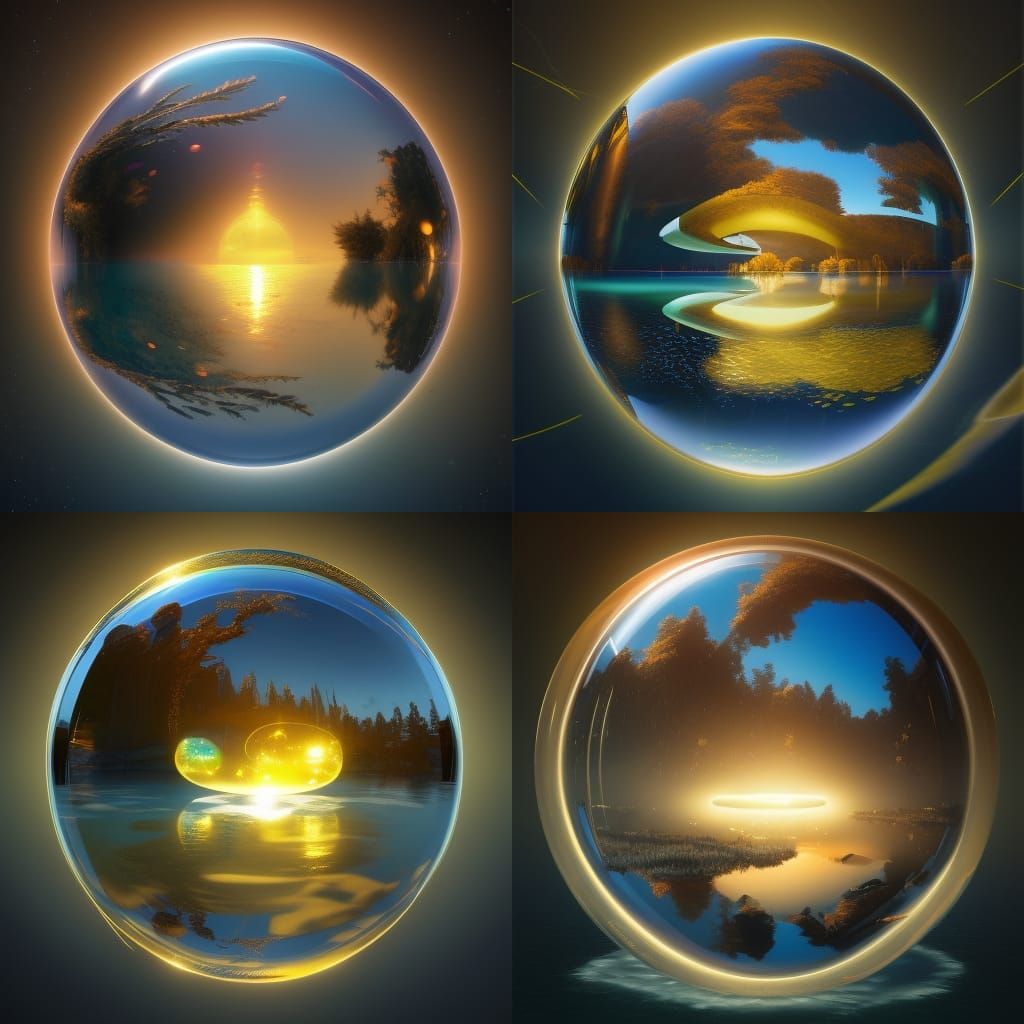 Golden Orb Mirrored Reflections in Giant Bubble