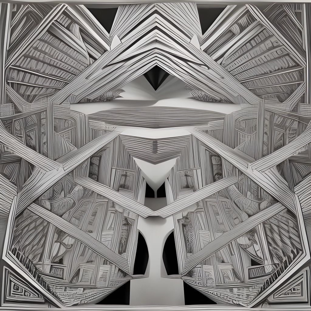 Escher-Inspired Trompe-l'Oeil Illusion in Monochrome