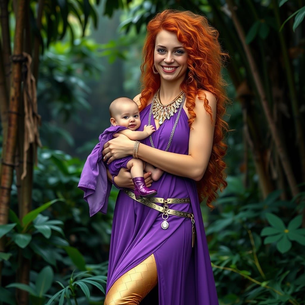 Mother and Child in Vibrant Jungle Paradise