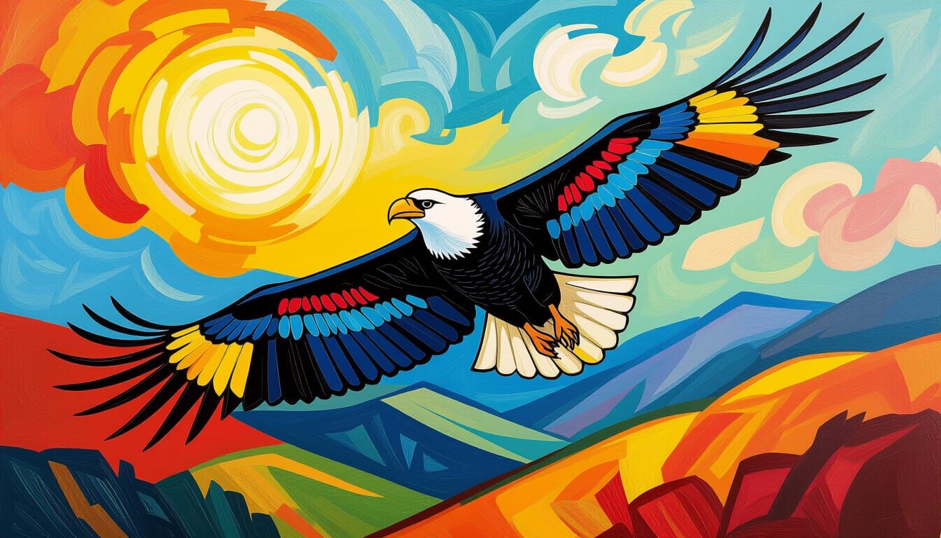 Andean Condor Soaring in Post-Impressionist Style