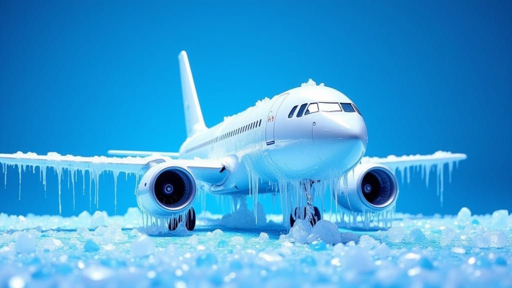 Model Airplane Encased in Melting Blue Ice